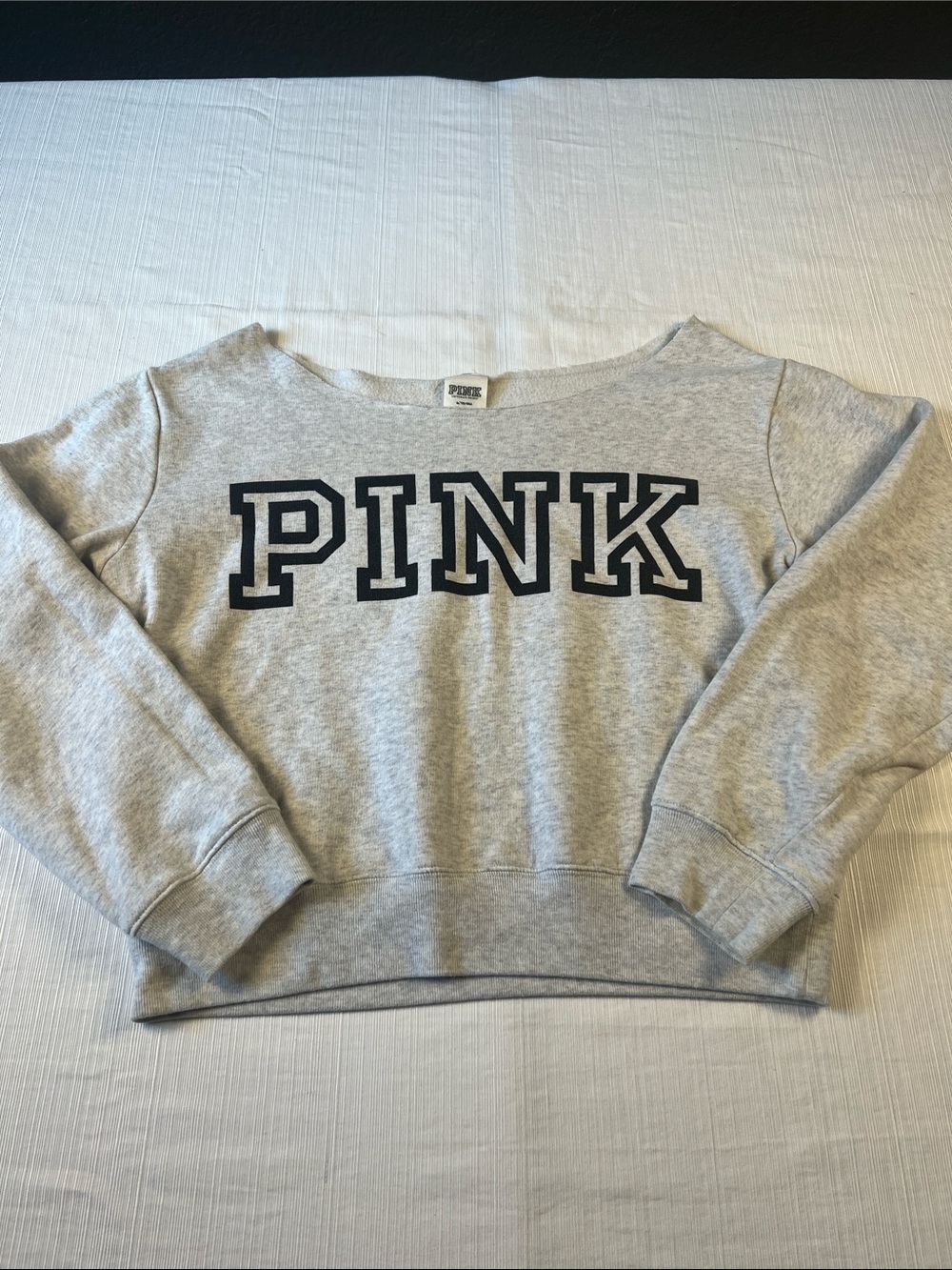 PINK Victoria's Secret Light Gray Off-the-Shoulder Logo Sweatshirt